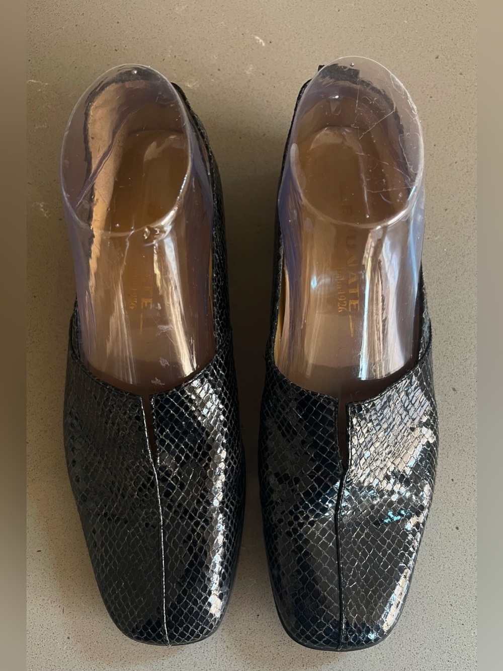 Brunate Made In Italy Leather Snakeskin Flats Square Toe Slip On Shoes Black 8 - Picture 5 of 12